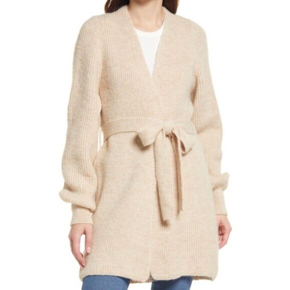 Topshop Tan Knit Balloon Sleeve Cardigan - Picture 8 of 9